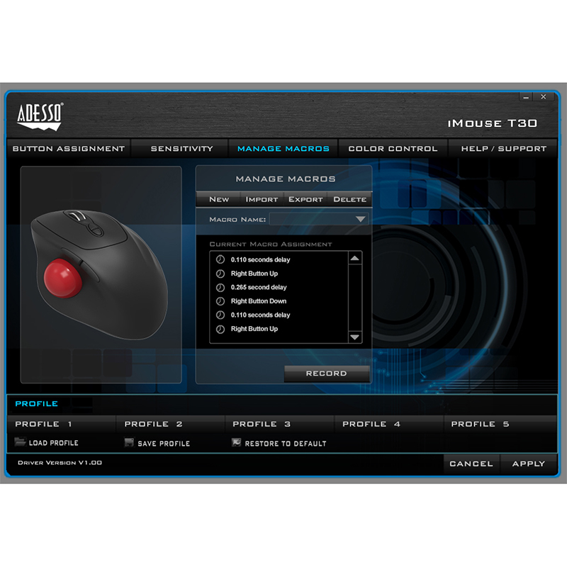 Adesso IMOUSE T30 Mouse - USB - Optical - 7 Button(s) - Black - Wireless - Right-handed 